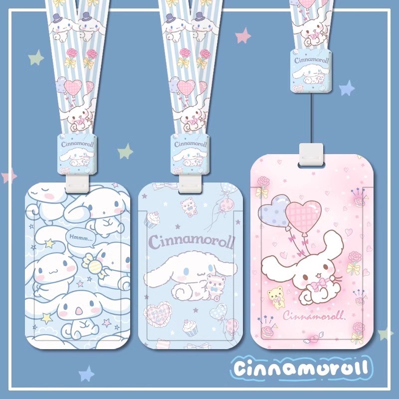 Kawaii KT Kuromi อะนิเมะพวงกุญแจจี้ KT แมวผู้ถือบัตร Lanyard ผู้ถือบัตรสําหรับสาว