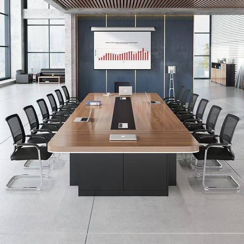 Luxury Long Meeting Table Conference Table With Storage Cabinet Hidden Wire Box Meja Mesyuarat/ Long