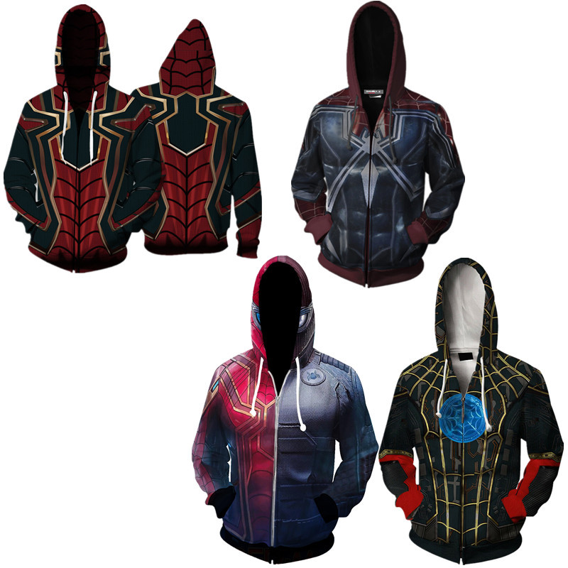 Spider-Man.Zipper.Hoodie เสื้อกันหนาวสำหรับทั้งชายและหญิง พิมพ์ลายซูเปอร์ฮีโร่