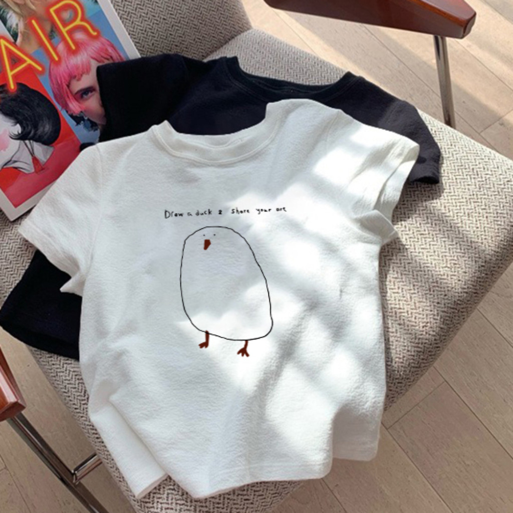 （พร้อมส่งจากกทม มาถึงใน 2วัน）เสื้อยืดแขนสั้นสำหรับผู้หญิงฤดูร้อนสไตล์ใหม่ผ้าฝ้ายแท้สั้นพิมพ์สะดือเซ็กซี่babytee