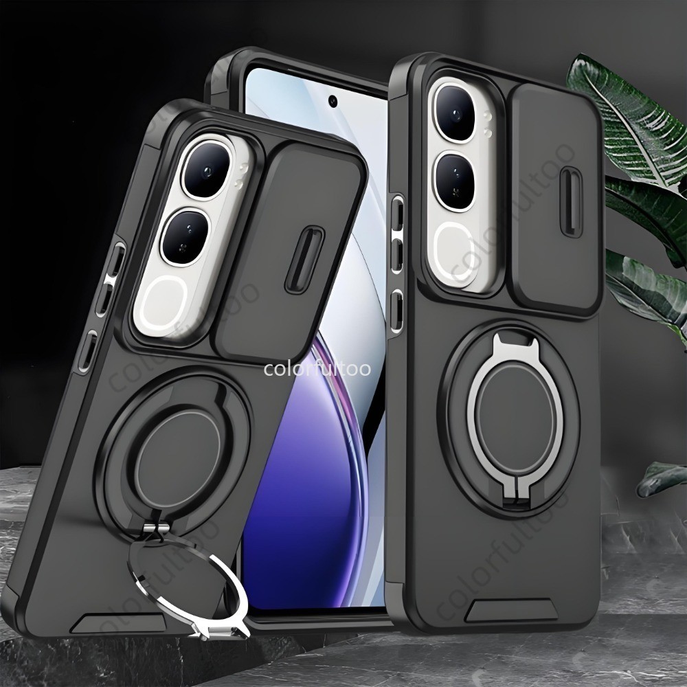 Vivo V50 V40 V60 Lite เคสกันกระแทก Hard PC พร้อมแหวนแม่เหล็กสําหรับวางในรถยนต์, สไลด์หน้าต่างกล้อง, กันกระแทก, ปกหลัง