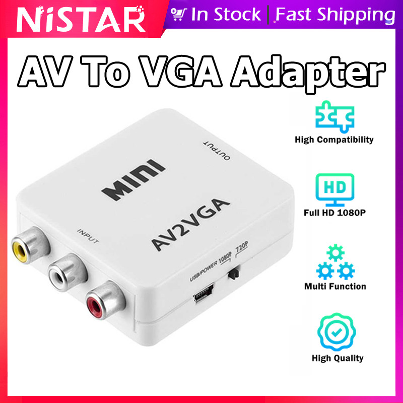 Nistar VGA to AV adapter converter พร้อมเสียง 3.5 มม.และสาย USB 1080P VGA to AV HD อะแดปเตอร์ conversor เหมาะสําหรับ PC/HDTV/Media Box/เกมคอนโซล/จอภาพ/โปรเจคเตอร์/DVD/Notebook