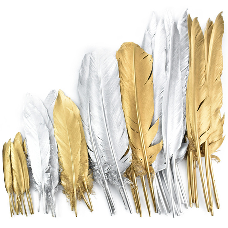 10 ชิ้น/ล็อตซิลเวอร์โกลด์ Goose Feathers สําหรับงานฝีมือเป็ดตุรกี Golden Decor หมวกเครื่องประดับ Carnival Crafts แจกันสําหรับตกแต่งงานแต่งงานอุปกรณ์เสริม