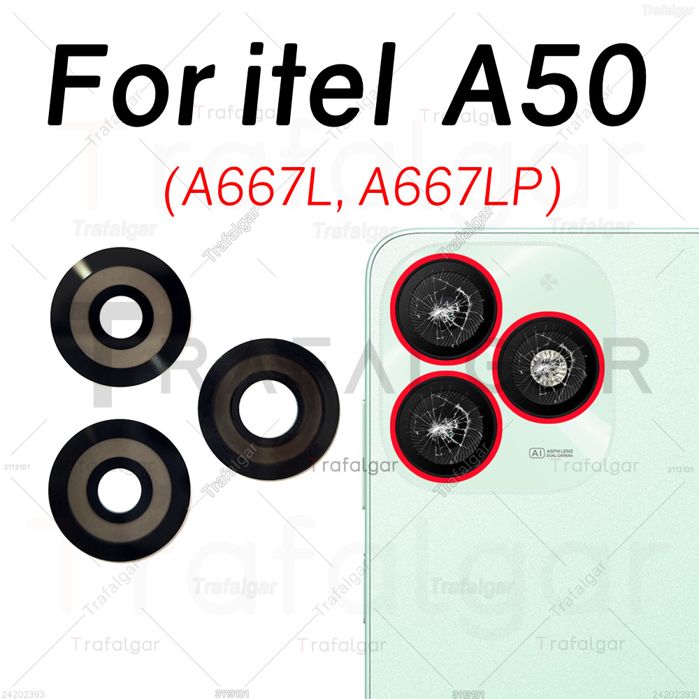 เลนส์กล้องด้านหลังด้านหลังสําหรับ itel A50 A667L A667LP เปลี่ยนฝาครอบกล้องพร้อมสติกเกอร์กาว