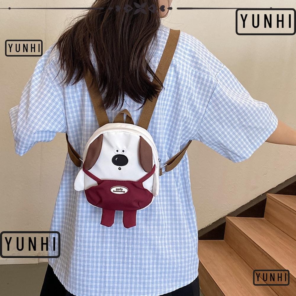 Yunhi กระเป๋าเป้ขนาดเล็ก, สายรัดปรับได้ซิปกระเป๋านักเรียนลูกสุนัข, ผ้าใบน่ารักการ์ตูนลูกสุนัขกระเป๋าเป้สะพายหลังเดินทางผู้หญิง
