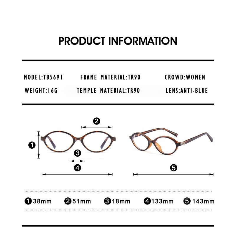 กรอบแว่นตาสำหรับผู้หญิง เลนส์ออปติกอลคุณภาพสูง พร้อมเทคโนโลยีป้องกันแสงสะท้อนและความสว่างจากหน้าจอ - รูปที่ 3