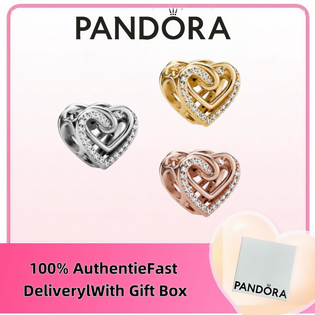 Duty free 100% s925 เครื่องประดับเงินสเตอร์ลิงแหวนแพนดอร่าของขวัญเครื่องประดับ Sparkling Entwined Hearts Charm 769270ค01