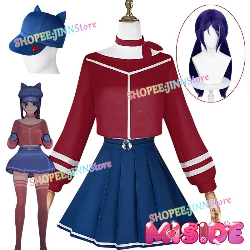 - Jinn - หมวกสวมเครื่องแต่งกายคอสเพลย์ Mita MISIDE Mita ชุดสีแดงและวิกผม Carnival เครื่องแต่งกายปาร์ตี้อะนิเมะ