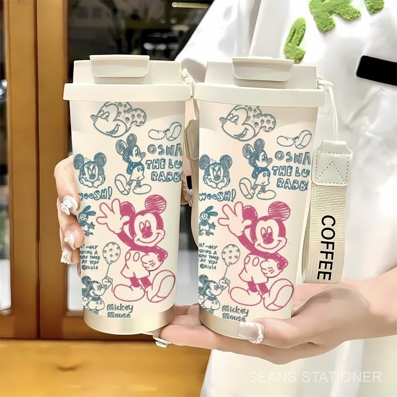 แก้วกาแฟลายมิกกี้โบกมือ แก้วอุ่น 316 เกรดอาหาร กาต้มน้ำทำความร้อน ขวดเย็น ขวดน้ำเย็นพร้อมสายรัด 530ML แก้วกาแฟ แก้วเก็บความเย็น ความจุขนาดใหญ่ JEMH – โปรปัง