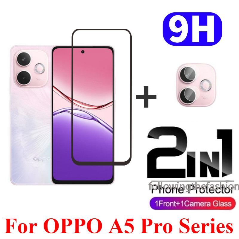 2 in 1 ป้องกันหน้าจอสําหรับ OPPO A5 Pro 5G 2025 Oppo A6 A5 A3 Pro A3X 4G 5G 2024 Full Coverage HD กระจกนิรภัยป้องกันหน้าจอโทรศัพท์ฟิล์มด้านหน้ากล้องกลับฟิล์ม