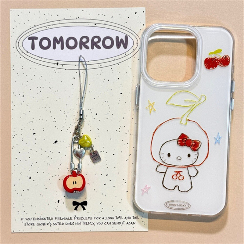 Huiwanju กราฟฟิตี cherry kt บังคับ iPhone16promax เคสโทรศัพท์มือถือ 16 ใหม่ ip15pro น่ารัก 14pm สองช