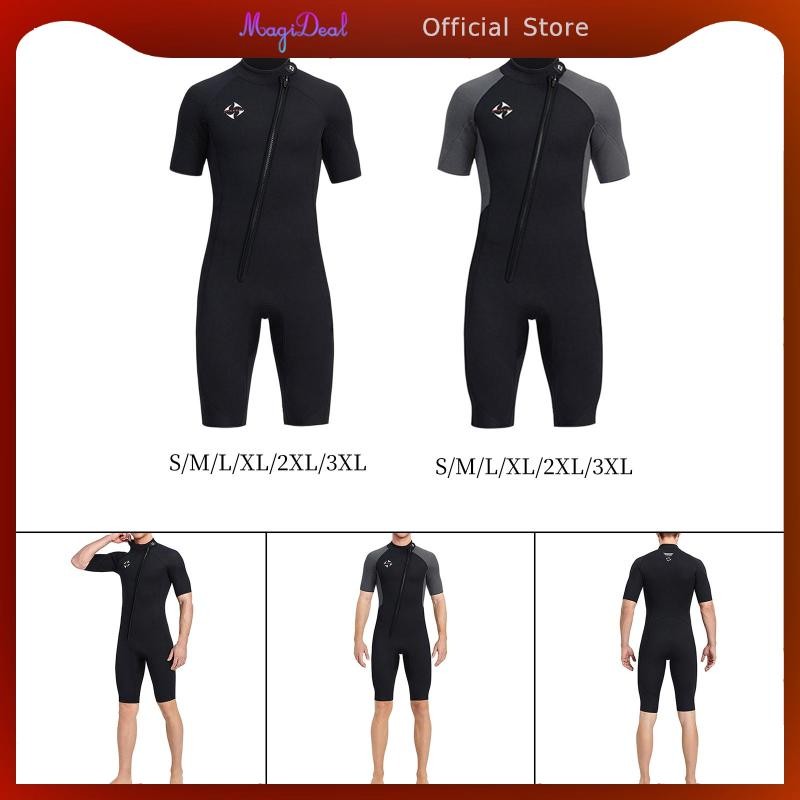 [MAGIDEAL] 3 มม. Neoprene Men Wetsuit ชุดดําน้ํากางเกงขาสั้นชุดว่ายน้ําซิปด้านหน้าสําหรับ
