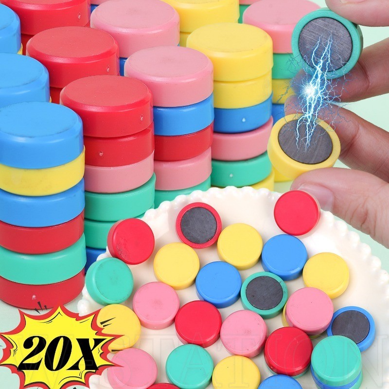 20ชิ้นวงกลมลูกปัดแม่เหล็ก สําหรับไวท์บอร์ด/ตู้เย็น สีสันสดใส สติกเกอร์แม่เหล็กตกแต่งห้องเรียน
