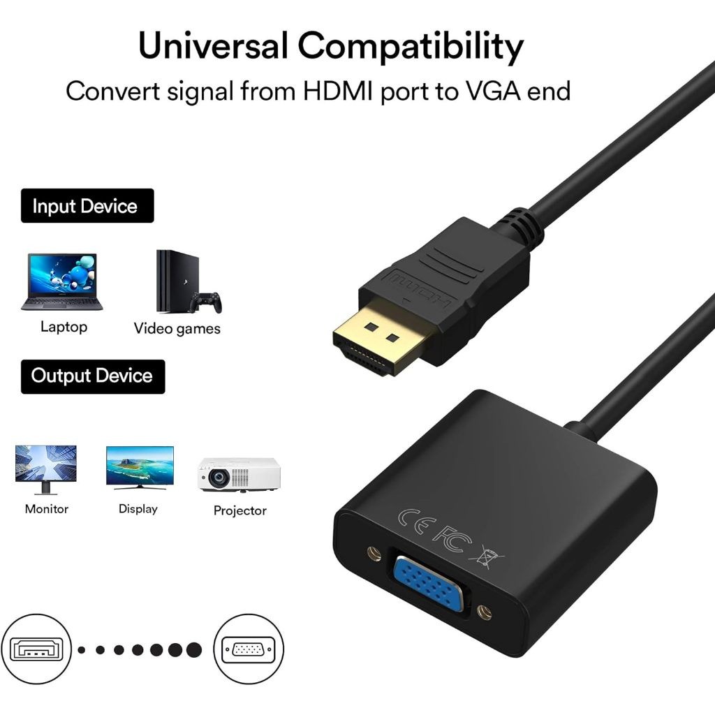 AUKKI HDMI to VGA Adapter อะแดปเตอร์ชุบทอง(ชายหญิง)สำหรับคอมพิวเตอร์พีซีจอภาพโปรเจคเตอร์เอชดีทีวีและอื่นๆ - รูปที่ 3