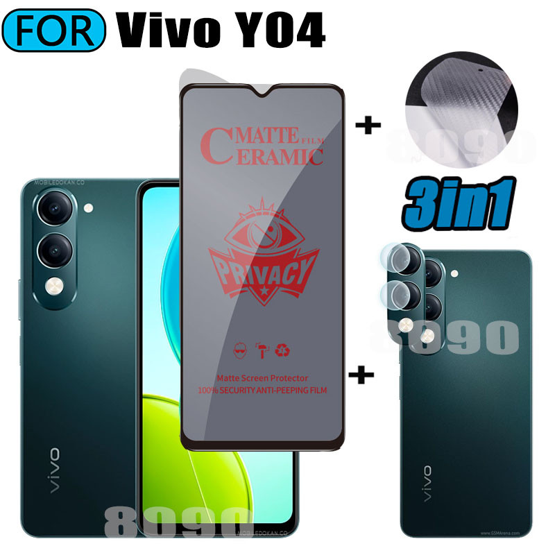 3in1 Vivo Y04 Anti-Spy Privacy Tempered Glass สําหรับ Vivo Y03 Y03T ป้องกันหน้าจอ + เลนส์ป้องกันฟิล์