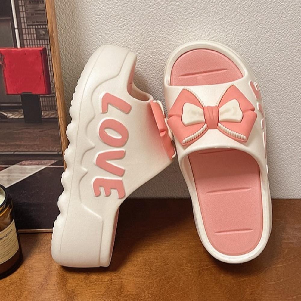 SPARKLEEDGE Flip Flops รองเท้าแตะ, Candy Color Bowknot Flats รองเท้าแตะ, All Match หนา Soled Beachwear รองเท้า Anti Slip Platform รองเท้าแตะผู้หญิงในร่มกลางแจ้ง