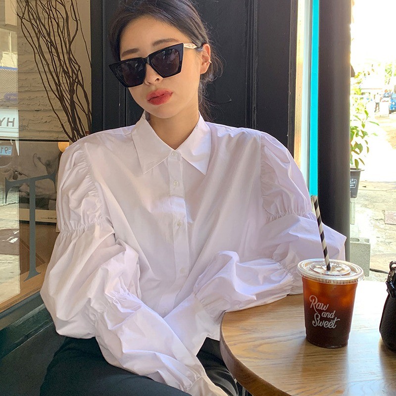 Fy เสื้อสุภาพสตรี ขาว แขนยาว ปลอกคอ POLO การเดินทาง ประเภทรุ่นหลวม วิทยาลัย สดชื่น เวอร์ชั่นเกาหลี