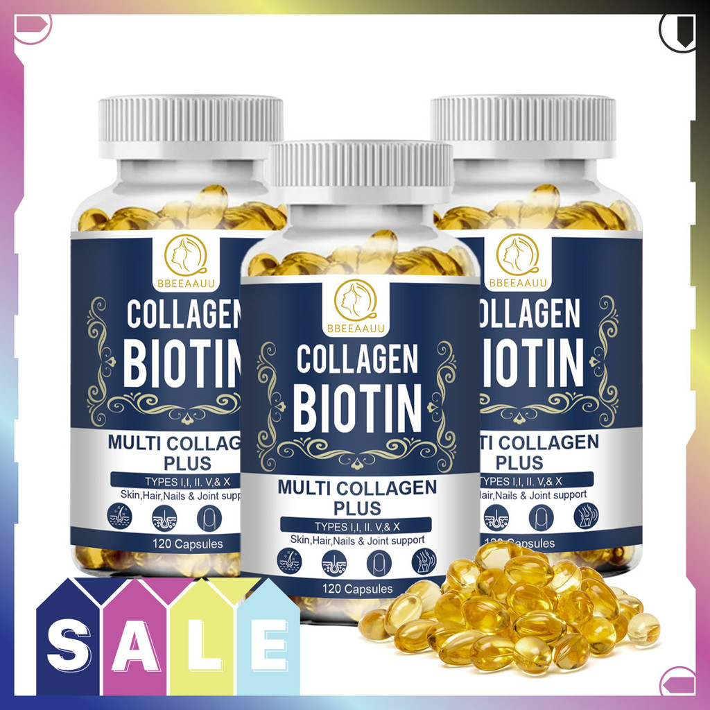 BBEEAAUU collagen Biotin Capsules 10,000 mcg ช่วยให้ผิวและเล็บแข็งแรง ส่งเสริมการเจริญเติบโตของเส้นผม