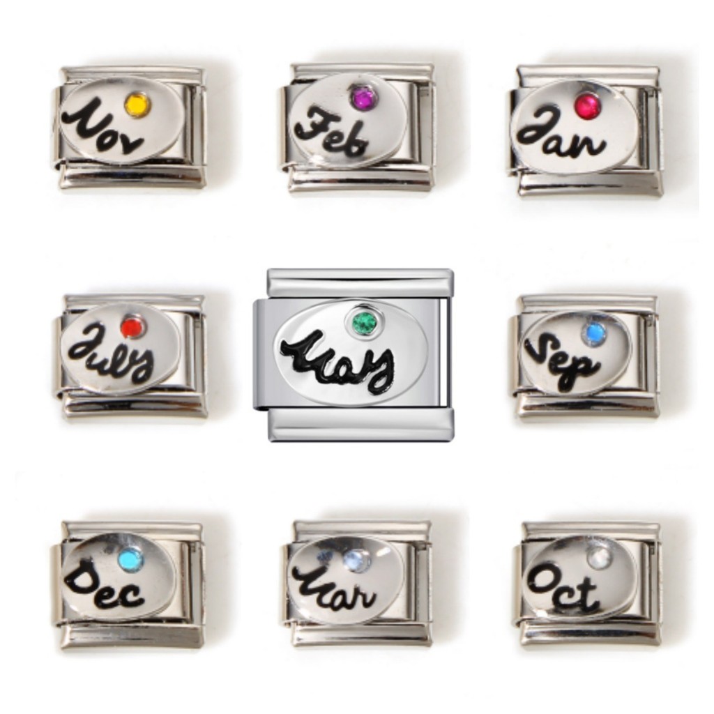 Birth ดอกไม้ Constellation Season เครื่องประดับอิตาเลี่ยนโมดูลกําไลข้อมือ 12 Birthstones ไทเทเนียมเหล็กเชื่อมสีสันรอบหิน DIY Elastic Match All Handbrace อุปกรณ์เสริม