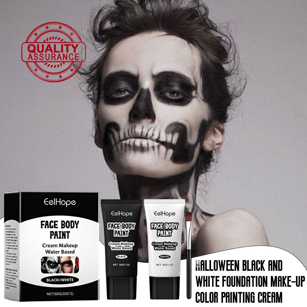 Eelhope ฮาโลวีนสีดําและสีขาว Foundation Paint Full Coverage แต่งหน้าแต่งหน้า Clown Foundation H8i1