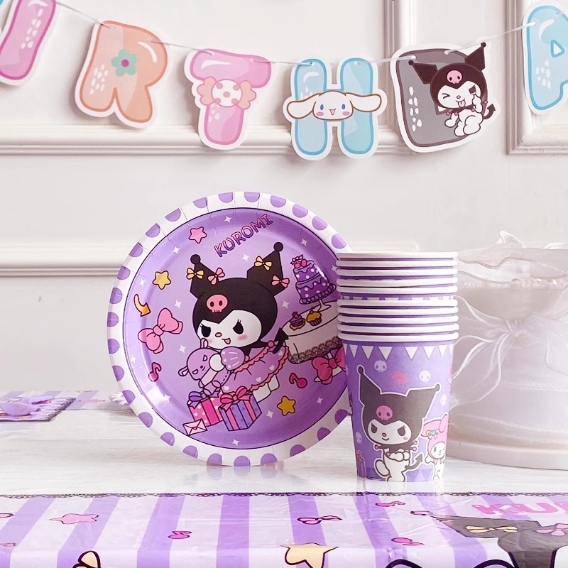 Kuromi KT Melody ตกแต่งงานเลี้ยงวันเกิดบนโต๊ะอาหารแบบใช้แล้วทิ้งถ้วยจานผ้าเช็ดปากสําหรับงานปาร์ตี้สําหรับเด็ก - รูปที่ 4