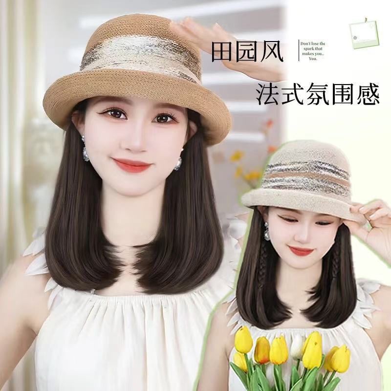 วิกผมกระดูกไหปลาร้าหมวกหมวกวิกผมหนึ่งหมวกด้านบนหนึ่งสั้นภายในหัวเข็มขัดลดอายุใบหน้าเล็กหมวกวิกฤดูใบไม้ผลิฤดูร้อนทุกการแข่งขันผม