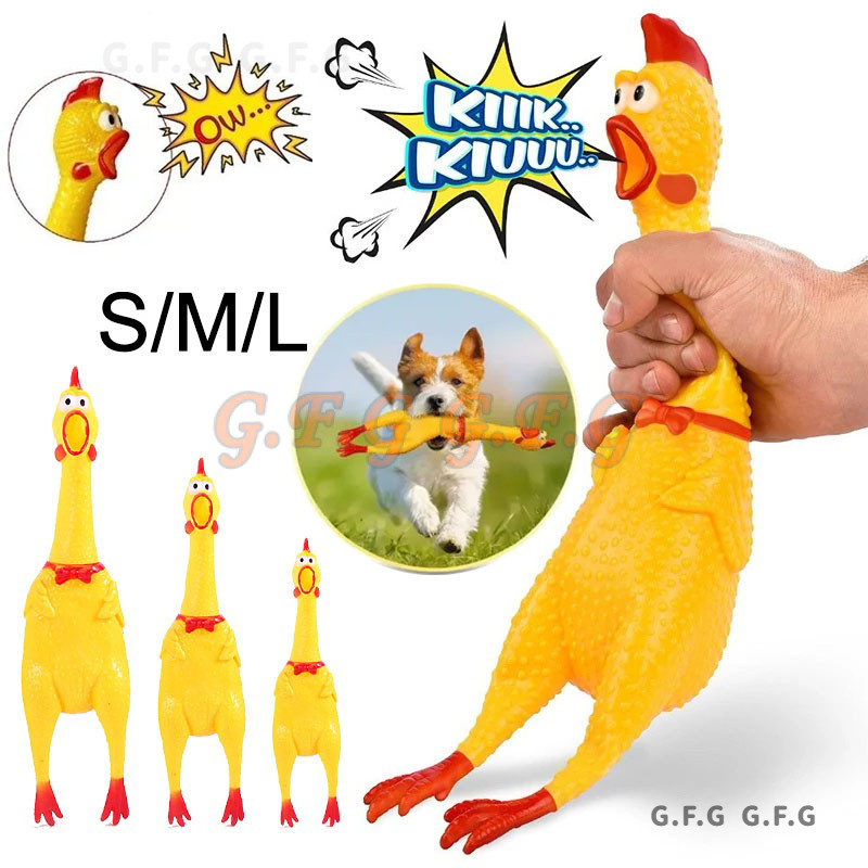 สัตว์เลี้ยงของเล่นกรีดร้องไก่สัตว์เลี้ยงสุนัขของเล่น Squeak Squeaker ไก่ยางสีเหลือง