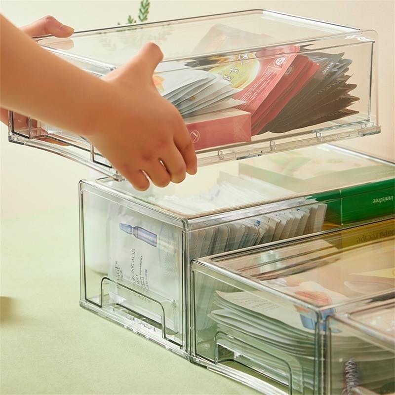 Navanest กล่องเก็บของโปร่งใส  กันฝุ่นและความชื้น มีหลายชั้น มีลิ้นชัก กล่องจัดระเบียบสิ่งของ