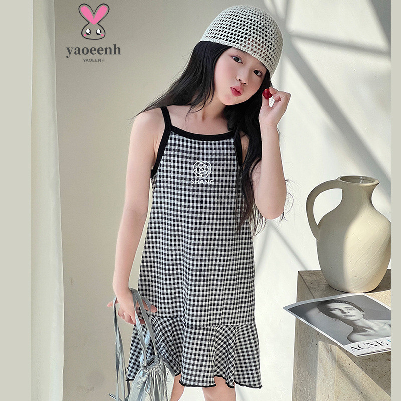 【YAOEENH】พร้อมส่ง ชุดเดรสเจ้าหญิง ทรงหางปลา ลายสก๊อตน่ารัก ขนาดเล็ก 90-160 ซม. แฟชั่นฤดูร้อน สําหรับเด็กผู้หญิง