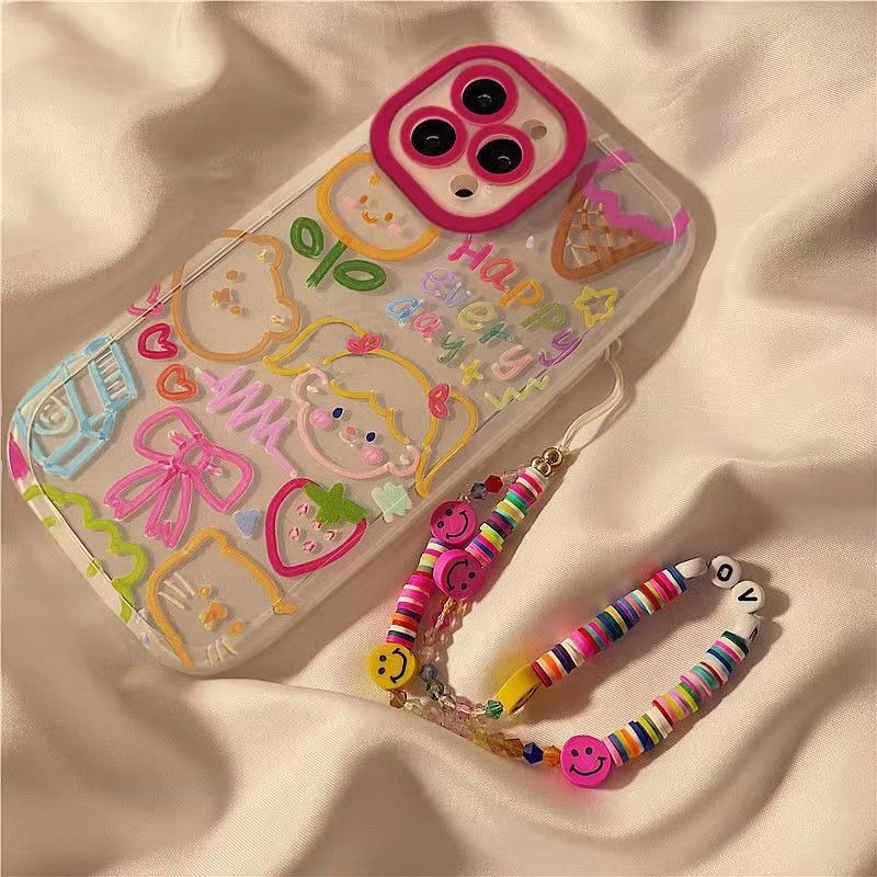 เคส Samsung Galaxy S24 Plus S23+ FE S23 S24+ Ultra A55 A35 A25 A54 A53 5G A14 A13 A24 4G A22 LTE M22 M32 A12 M12 A05S A05 A04 A04S M02 A02 ins Colorful Cute Cartoon Graffiti Girl Full Camera Protect Clear Angel Eyes Shockproof Soft Phone Case STD 18