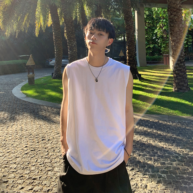 ฤดูร้อน แฟชั่น หลวม สไตล์อเมริกัน ธรรมดา บาสเก็ตบอล เสื้อกั๊ก สําหรับผู้ชาย แขนกุด คอกลม เสื้อผ้าคู่รัก สีดํา / ขาว / เทาเข้ม