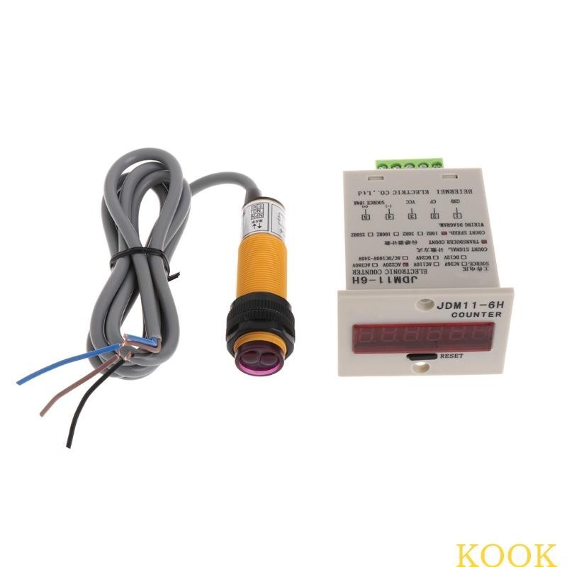 Kook 220VAC เครื่องนับจํานวนดิจิทัล LED อัตโนมัติ 0-999999 สวิตช์เซนเซอร์โฟโตอิเล็กทริก 6 หลัก สําหรับอุตสาหกรรม Durab