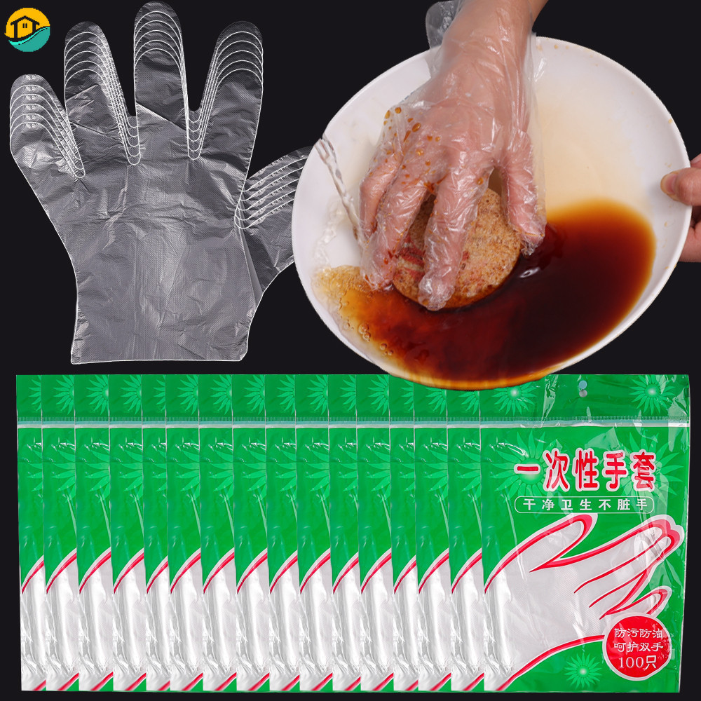 ถุงมือพลาสติกใส แบบหนา แบบใช้แล้วทิ้ง สําหรับทําความสะอาด ห้องครัว ร้านอาหาร บาร์บีคิว 100 ชิ้น