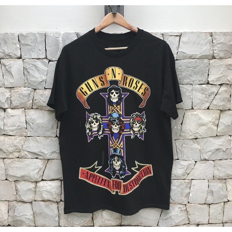 เสื้อยืดแฟชั่น H เสื้อวง GUNS AND ROSES รับประกันแท้ 100% นำเข้าจาก USA T-shirt เสื้อยืดลายฤดูร้อน S