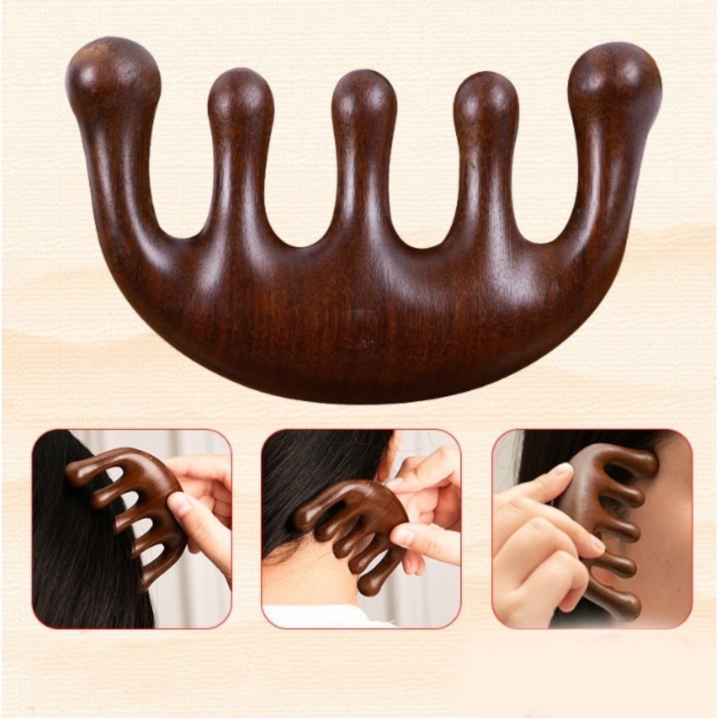 💎 หวีนวด ไม้ หวีไม้จันทร์ กัวซา นวดศรีษะ คอ นวดหน้า บำรุงหนังศีรษะ ขจัดรังแค ผ่อนคลาย 💎