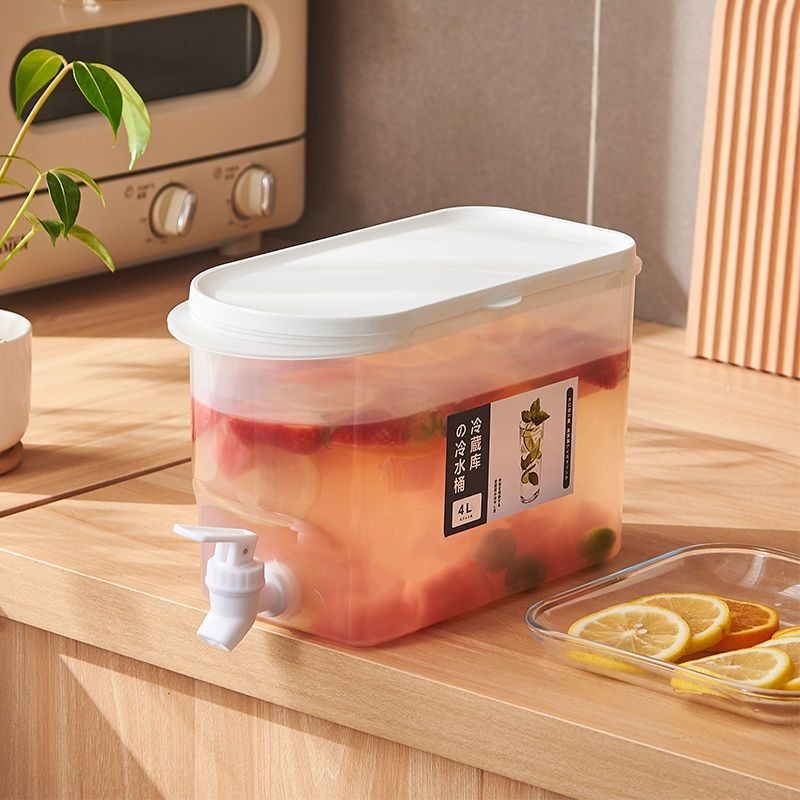 ตู้เย็นกาต้มน้ำเย็น4.0L พร้อมก๊อกน้ำสำหรับใช้ในครัวเรือนเพื่อทำชาผลไม้