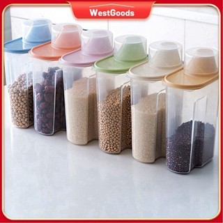 Food Storage Box Plastic Clear Container with Pour Lids Kitchen Bottles Jars Dried Grain 1.9L