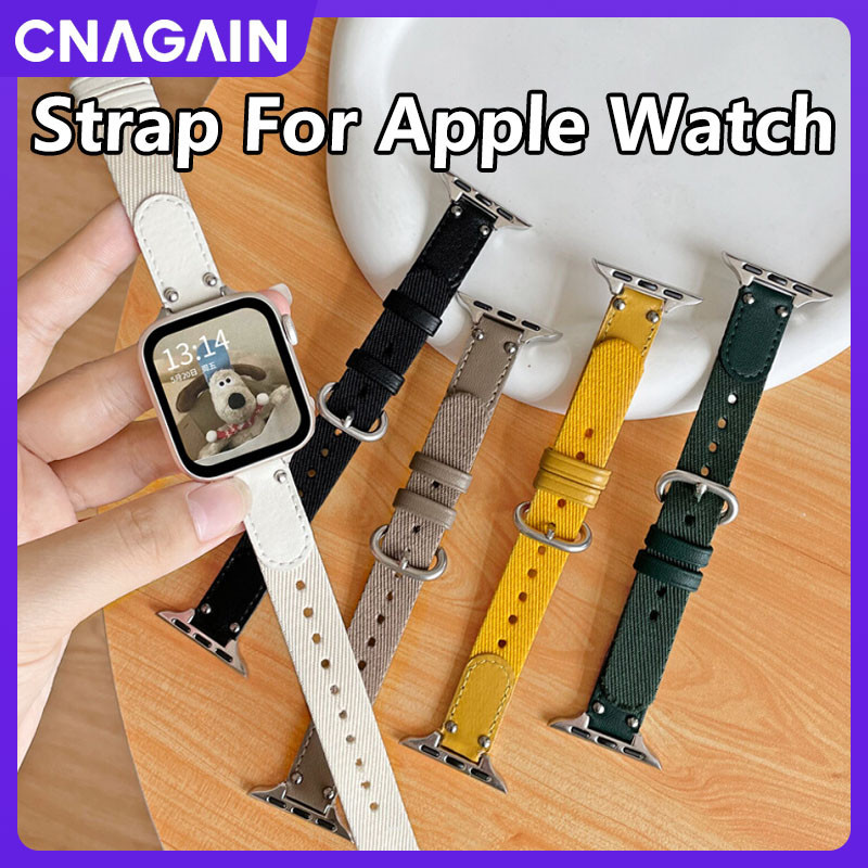 Cnagain สายนาฬิกาข้อมือ หนังไนล่อน แบบนิ่ม สําหรับ Apple Watch Ultra SE 2 Series 9 8 7 6 5 4 3 2 1 iWatch 49 มม. 45 มม. 41 มม. 44 มม. 40 มม. 42 มม. 38 มม.