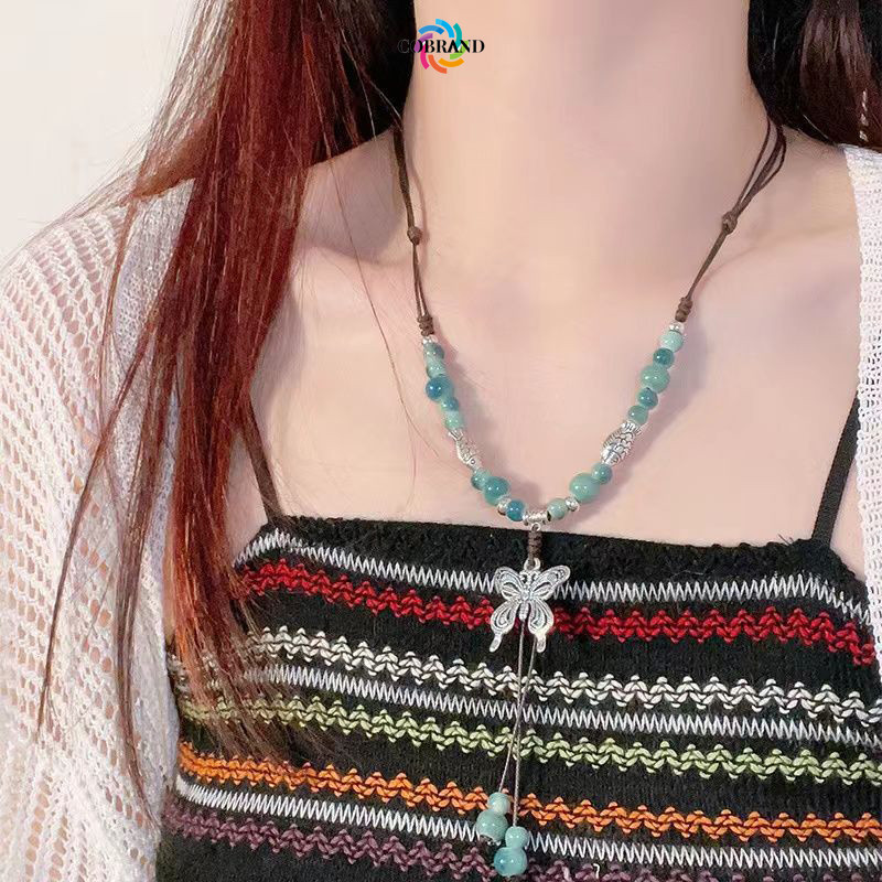 พร้อมส่ง🌹สร้อยคอผีเสื้อลูกปัดสีสันสดใสผู้หญิงสไตล์ชาติพันธุ์สร้อยคอ Niche โซ่ไหปลาร้าระดับไฮเอนด์