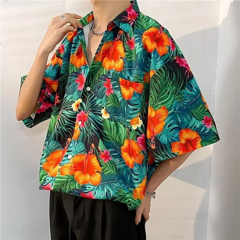 เสื้อเชิ้ตแขนสั้นลายดอก สไตล์เกาหลีวินเทจ เสื้อวันหยุด thumbnail 5