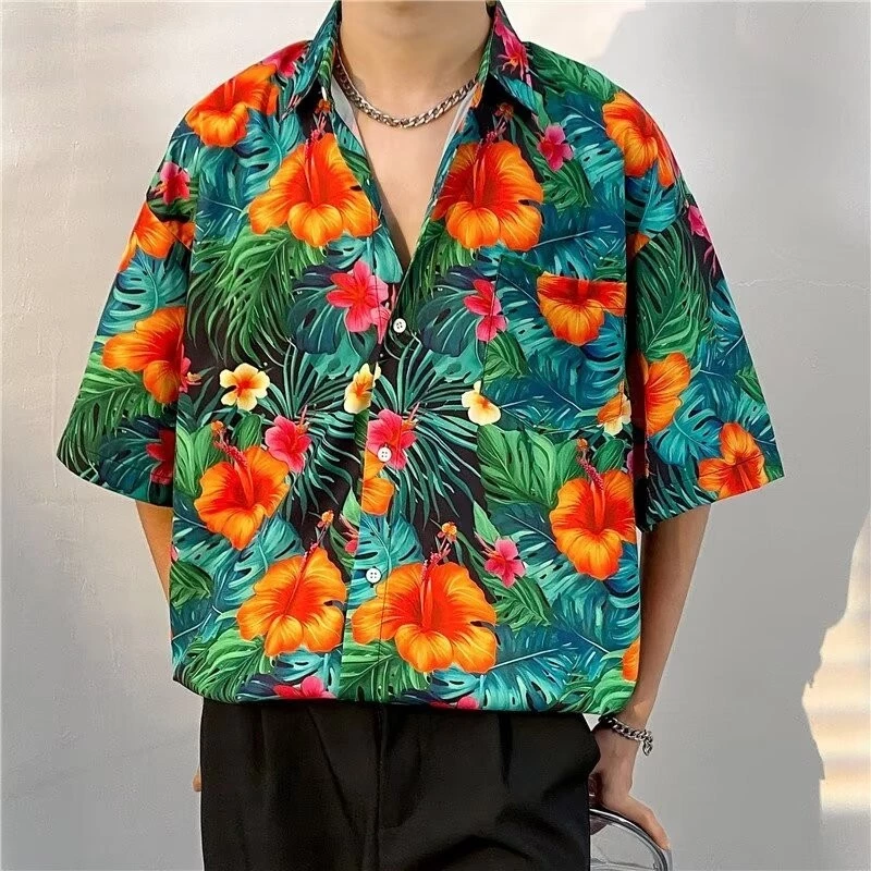 เสื้อเชิ้ตแขนสั้นลายดอก สไตล์เกาหลีวินเทจ เสื้อวันหยุด thumbnail 6