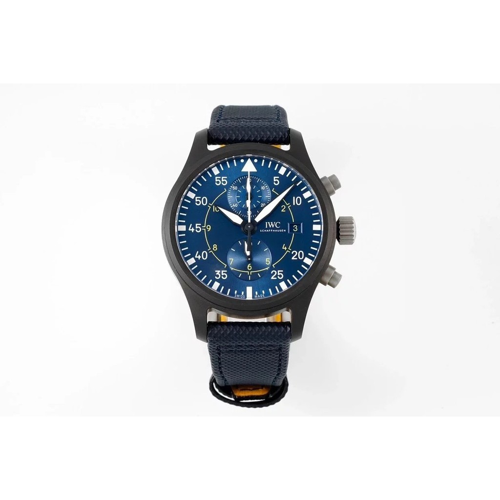 Aps Factory Watch Pilot IW389008Blue Angel Special Edition Dual Chronograph Ceramic Case TOP GUN Navy Air Force Mechanical Watch 44 มม