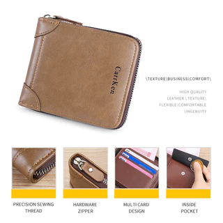 Carrken กระเป ๋ าสตางค ์ ผู ้ ชายใหม ่ Retro แนวนอนกระเป ๋ าใส ่ บัตรอเนกประสงค ์ พร ้ อมตําแหน ่ งการ ์ ดหลายตําแหน ่ ง, สามพับซิปกระเป ๋ า