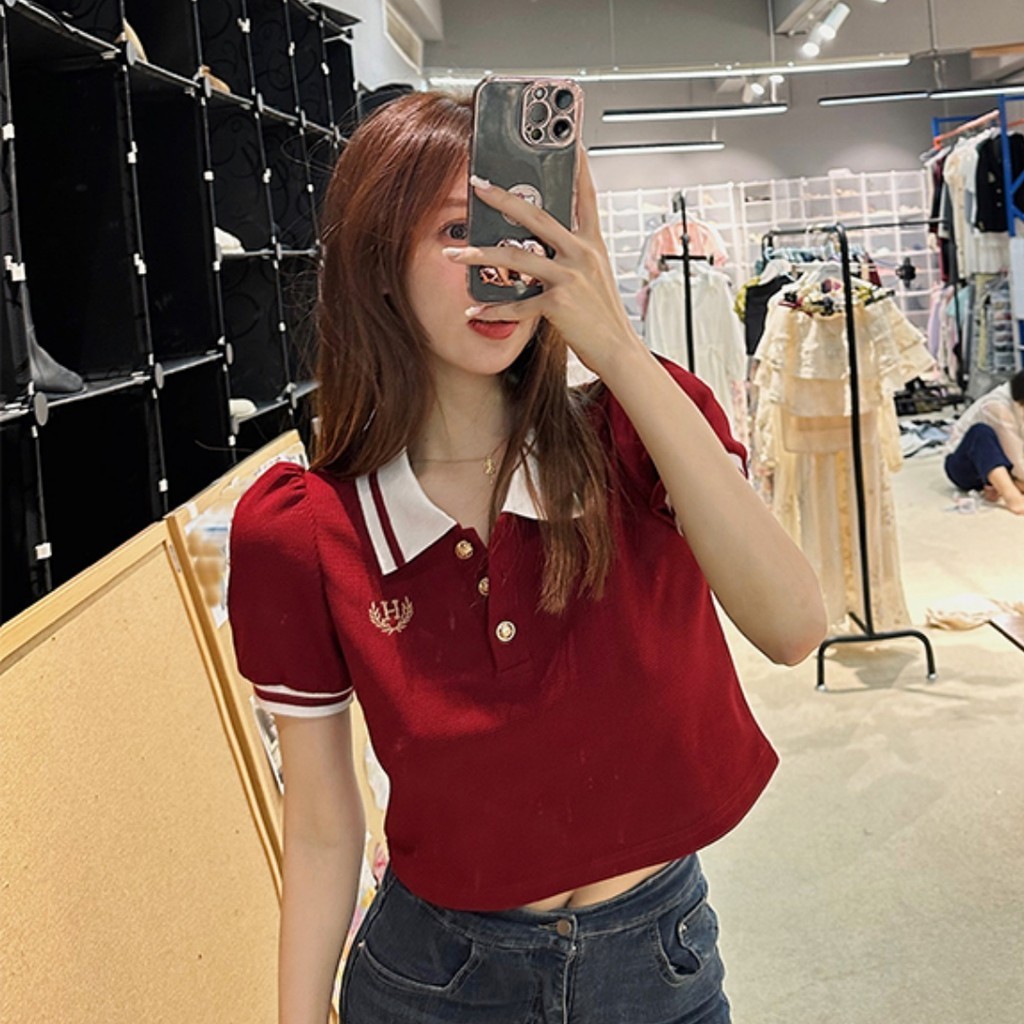 คอวี Preppy สไตล ์ เสื ้ อโปโลผู ้ หญิงฤดูร ้ อนเทนนิสสาวกีฬาสไตล ์ เสื ้ อยืดลําลองสั ้ นปกแขนสั ้ นหมายเหตุ TTVV