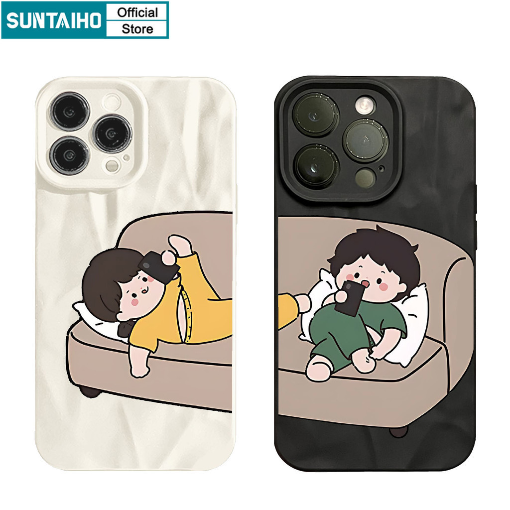 Suntaiho ตลกน่ารักปลอกโซฟาเด็กผู้หญิงคู่รูปแบบเคสโทรศัพท์สําหรับ Iphone 15 14 12 13 11 Pro Max IP 7 8 Plus Iphon X Xs XR Xs Max ซิลิโคนนุ่มพรีเมี่ยมกันกระแทกปกหลัง