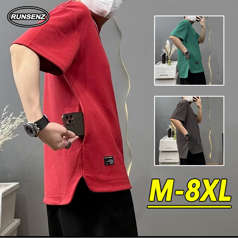M-8xl Design เสื ้ อยืดแขนสั ้ นผู ้ ชายขนาดบวกรอบคอสาเหตุหลวมขนาดใหญ ่ Tee