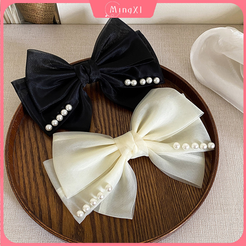 Organza กิ ๊ บติดผมโบว ์ ผู ้ หญิงสไตล ์ เกาหลี Ins อารมณ ์ อเนกประสงค ์ กิ ๊ บมุกเครื ่ องประดับผม
