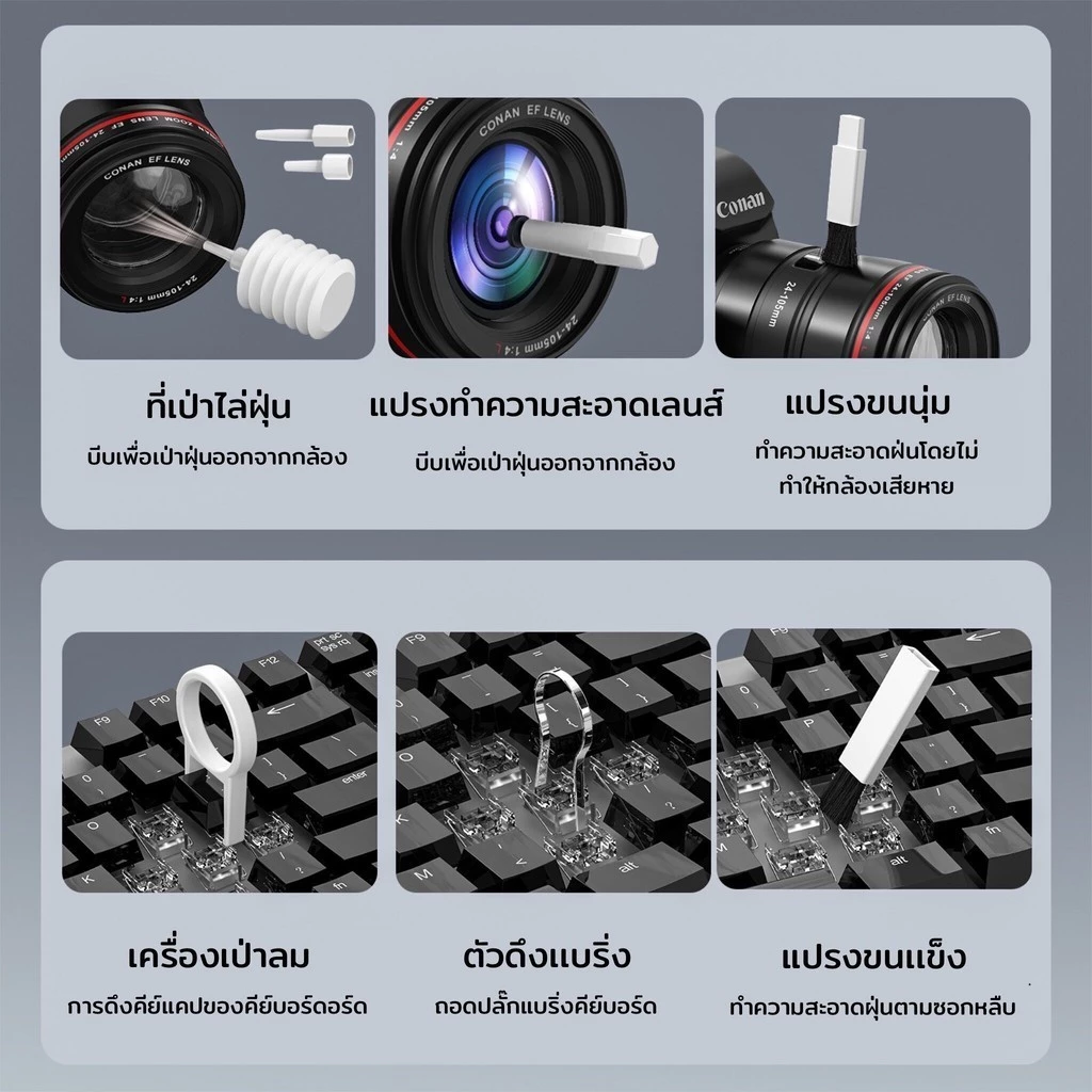 ชุดทำความสะอาดอุปกรณ์ไอที อัพเกรดใหม่ 21in1 เหมาะสำหรับทำความสะอาดคีย์บอร์ด หูฟัง โทรศัพท์มือถือ คอมพิวเตอร์ ฯลฯ thumbnail 6