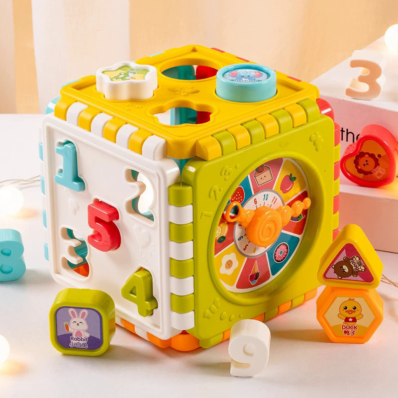 Toddler Activity Cube Shape Sorting Toys Boys Girls Shape Matching Number Sorter Game Baby Montessor