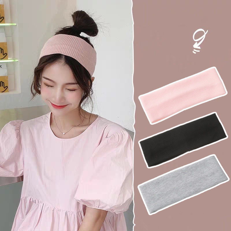 ใหม ่ กีฬาแถบคาดศีรษะสําหรับผู ้ ชายและผู ้ หญิงสีทึบถักผมวงเกลียว Face Wash อุปกรณ ์ เสริมผม
